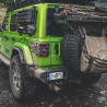 Offroad-Mania rear cargo tray mounted on spare tire of an off-road vehicle